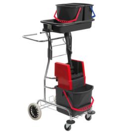 Vermop Reinigingswagen Variant Varietta met mopwringer en vuilniszakhouder, 2x6 l/1x17 l emmer in ROOD/BLAUW
