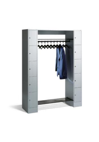 C+P Locker met kapstok Classic lichtgrijs met 10 vakken + hoedenplank + schoenenrooster, breedte 1430 mm