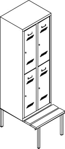 PAVOY Dubbele locker Basis met ondergebouwde bank + 2x2 vakken, vakbreedte 400 mm