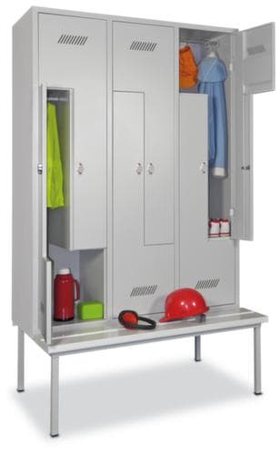 PAVOY Z-garderobekast Basis lichtgrijs met bank + 6 vakken, vakbreedte 400 mm
