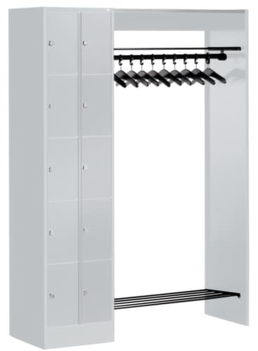 C+P Locker met kapstok Classic lichtgrijs met 10 vakken + hoedenplank + schoenenrooster, breedte 1410 mm