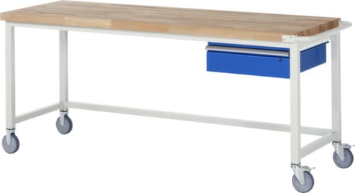 RAU Verrijdbare werkbank Serie 8000, 1 lade, 1 duwbeugel, RAL7035 lichtgrijs/RAL5010 gentiaanblauw