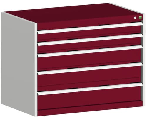 bott Ladekast cubio oppervlak 1050 x 750 mm, 5 lade(n), RAL7035 lichtgrijs/RAL3004 purperrood