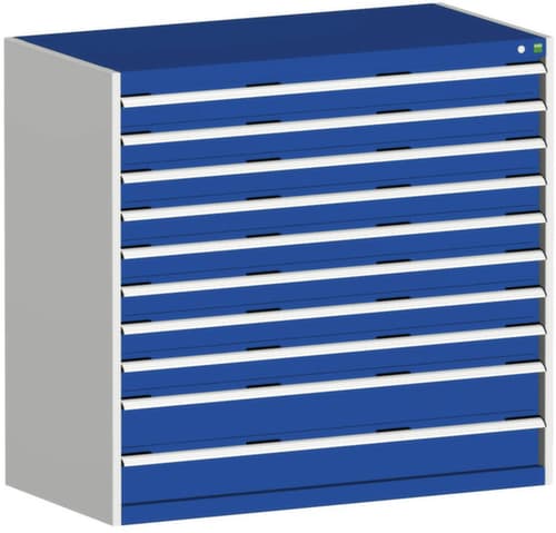 bott Ladekast cubio oppervlak 1300 x 650 mm, 10 lade(n), RAL7035 lichtgrijs/RAL5010 gentiaanblauw