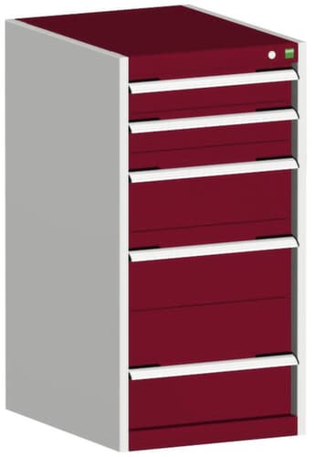bott Ladekast cubio oppervlak 525 x 525 mm, 5 lade(n), RAL7035 lichtgrijs/RAL3004 purperrood