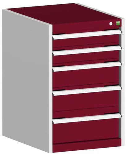bott Ladekast cubio oppervlak 525 x 525 mm, 5 lade(n), RAL7035 lichtgrijs/RAL3004 purperrood