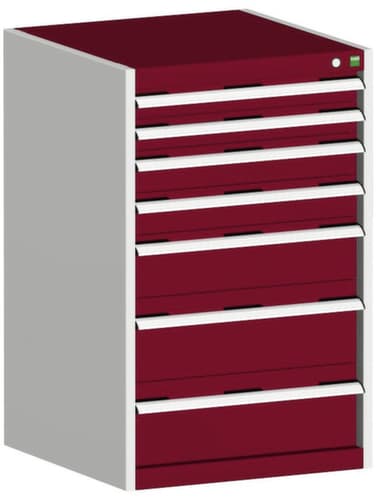 bott Ladekast cubio oppervlak 650 x 525 mm, 7 lade(n), RAL7035 lichtgrijs/RAL3004 purperrood