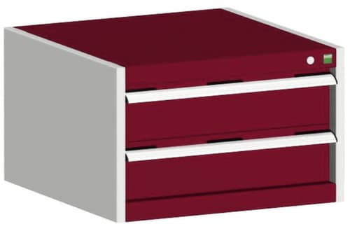 bott Ladekast cubio met oppervlak 650 x 650 mm, 2 lade(n), RAL7035 lichtgrijs/RAL3004 purperrood