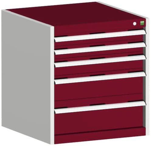 bott Ladekast cubio oppervlak 650 x 525 mm, 5 lade(n), RAL7035 lichtgrijs/RAL3004 purperrood