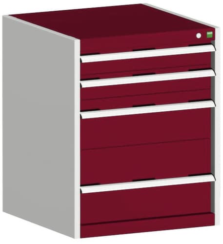 bott Ladekast cubio met oppervlak 650 x 650 mm, 4 lade(n), RAL7035 lichtgrijs/RAL3004 purperrood