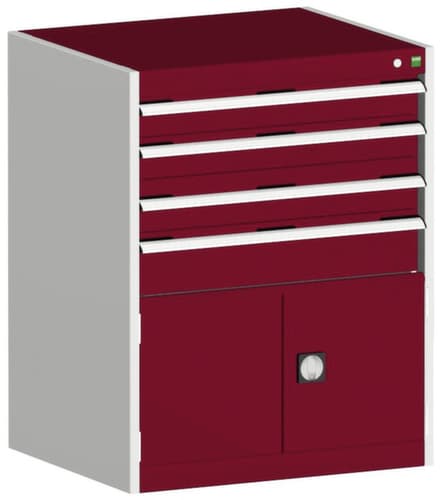 bott Ladekast cubio oppervlak 800 x 650 mm, 4 lade(n), RAL7035 lichtgrijs/RAL3004 purperrood