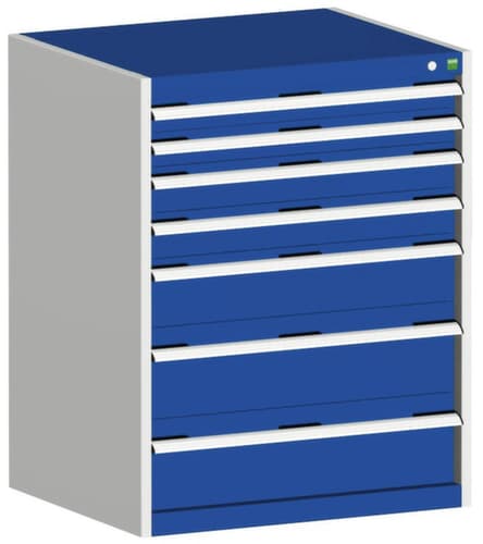bott Ladekast cubio oppervlak 800 x 525 mm, 7 lade(n), RAL7035 lichtgrijs/RAL5010 gentiaanblauw