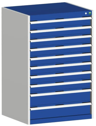 bott Ladekast cubio oppervlak 800 x 650 mm, 10 lade(n), RAL7035 lichtgrijs/RAL5010 gentiaanblauw