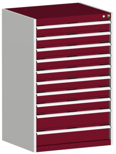 bott Ladekast cubio oppervlak 800 x 650 mm, 10 lade(n), RAL7035 lichtgrijs/RAL3004 purperrood