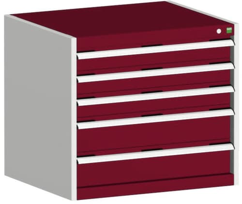 bott Ladekast cubio oppervlak 800 x 750 mm, 5 lade(n), RAL7035 lichtgrijs/RAL3004 purperrood
