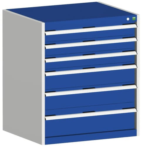 bott Ladekast cubio oppervlak 800 x 525 mm, 6 lade(n), RAL7035 lichtgrijs/RAL5010 gentiaanblauw