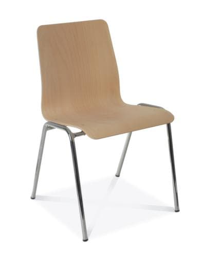 Houten kuipstoel met verchroomd 4-voetonderstel