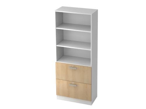 Combi-schroefbare rekken Up and Down met HR-laden, 3 stellingvakken, breedte 800 mm, wit/eiken