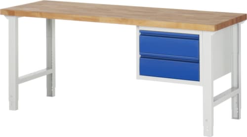 RAU Traploos in hoogte verstelbare werkbank Basic, 2 laden, RAL7035 lichtgrijs/RAL5010 gentiaanblauw
