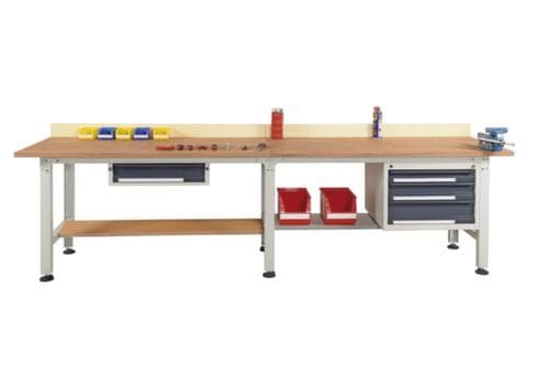 Werktafel aanbouwelement met zwaar frame, breedte x diepte 1250 x 750 mm, plaat lichtgrijs