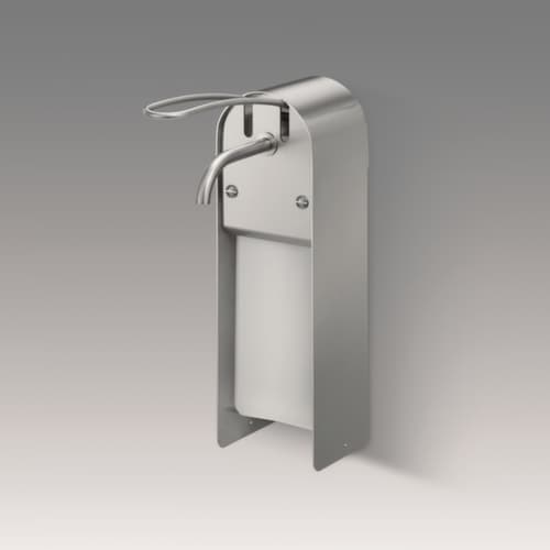 Dispenser voor zeep en desinfectiemiddel, met hefarm