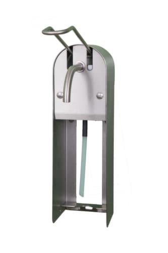 Dispenser voor zeep en desinfectiemiddel, met hefarm
