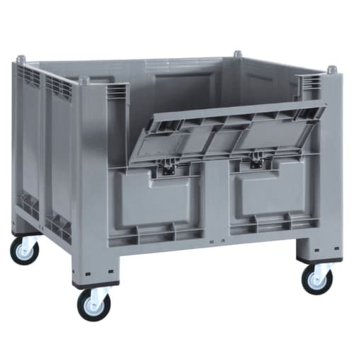 Grote container met kantelbare klep, inhoud 550 l, grijs, 4 zwenkwielen