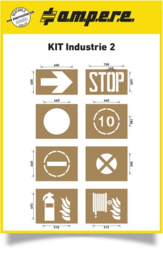 a.m.p.e.r.e. set sjablonen Industrie 2 voor vloermarkering, pijl, stop, cirkel, toegestane maximumsnelheid, toegang verboden, stopverbod, brandblusser, wandbrandkraan