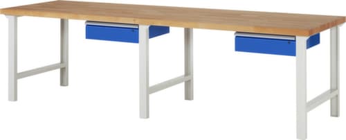 RAU In hoogte verstelbare werkbank Serie 7000, 2 laden, RAL7035 lichtgrijs/RAL5010 gentiaanblauw