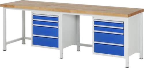 RAU In hoogte verstelbare werkbank Serie 8000, 8 laden, RAL7035 lichtgrijs/RAL5010 gentiaanblauw