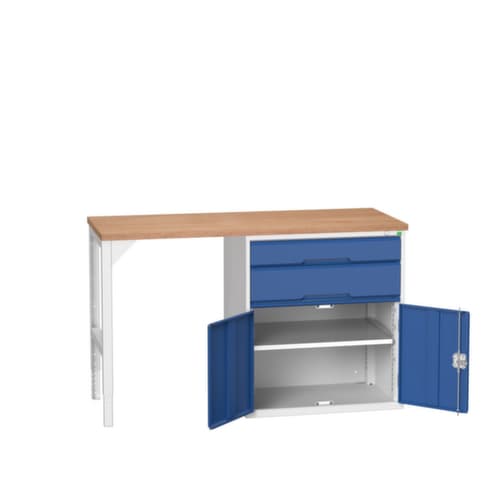 bott Werkbank verso, 2 laden, 1 kast, RAL7035 lichtgrijs/RAL5010 gentiaanblauw