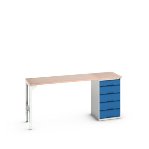 bott Werkbank verso, 5 laden, RAL7035 lichtgrijs/RAL5010 gentiaanblauw