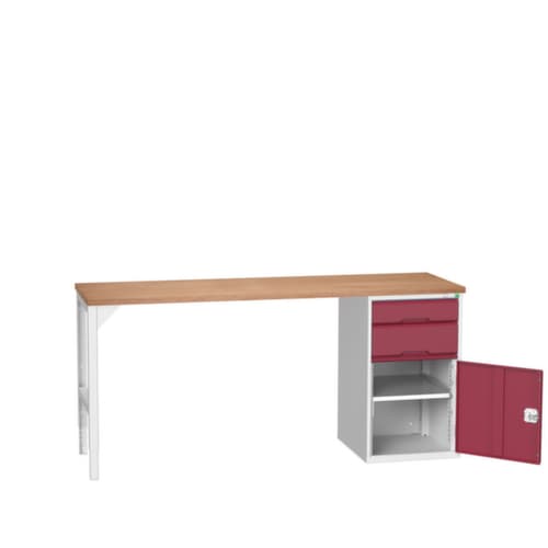 bott Werkbank verso, 2 laden, 1 kast, RAL7035 lichtgrijs/RAL3004 purperrood