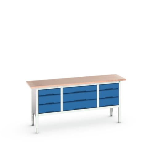 bott in hoogte verstelbare werkbank met opbergruimte verso, 9 lades, RAL7035 lichtgrijs/RAL5010 gentiaanblauw