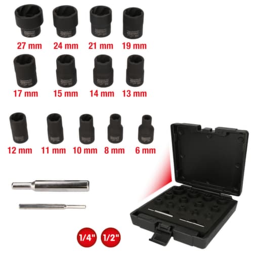 1/4"+1/2" Spiraalprofiel dopsleutelset
