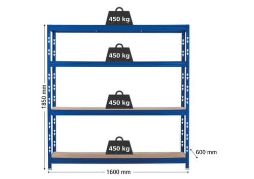 UDOBÄR Zwaarlaststelling, hoogte x breedte x diepte 1850 x 1600 x 600 mm, 4 legborden