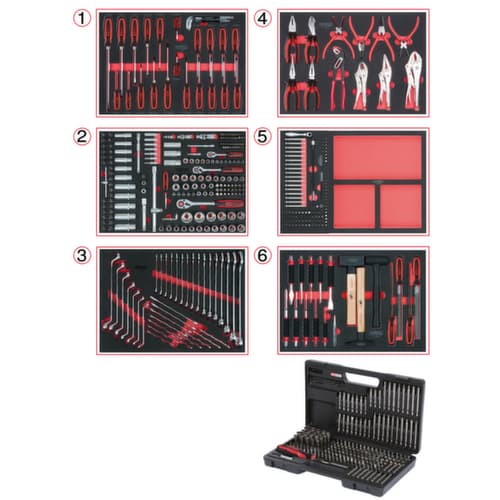 ECOline BLACK/ROT Werkplaatswagen met 7 laden en 598 premium gereedschappen