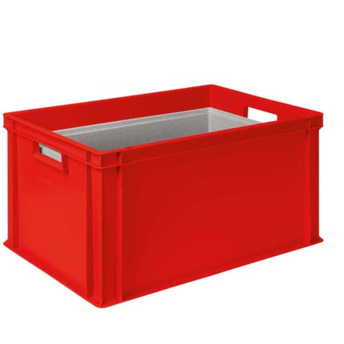 Euronorm-stapelbak met isoleerbox, rood, inhoud 65 l, oplegdeksel voor isoleerbox