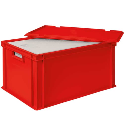 Euronorm-stapelbak met isoleerbox, rood, inhoud 65 l, oplegdeksel voor isoleerbox