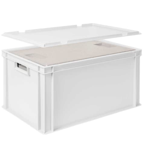 Euronorm-stapelbak met isoleerbox, wit, inhoud 65 l, oplegdeksel voor isoleerbox