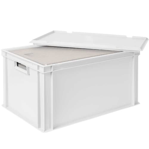 Euronorm-stapelbak met isoleerbox, wit, inhoud 65 l, oplegdeksel voor isoleerbox