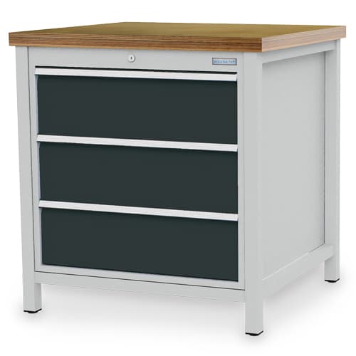 Bedrunka + Hirth Werkbank met opbergruimte, 3 laden, RAL7035 lichtgrijs/RAL7016 antracietgrijs
