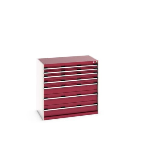 bott Ladekast cubio oppervlak 1050 x 650 mm, 7 lade(n), RAL7035 lichtgrijs/RAL3004 purperrood
