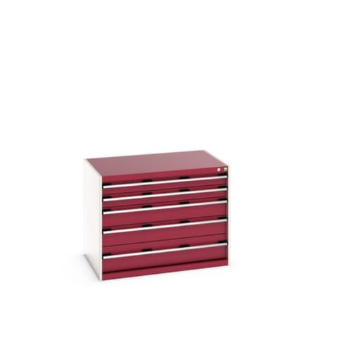 bott Ladekast cubio oppervlak 1050 x 750 mm, 5 lade(n), RAL7035 lichtgrijs/RAL3004 purperrood