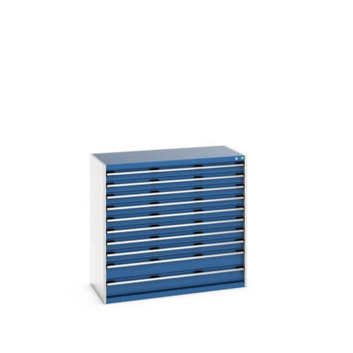 bott Ladekast cubio oppervlak 1300 x 650 mm, 10 lade(n), RAL7035 lichtgrijs/RAL5010 gentiaanblauw