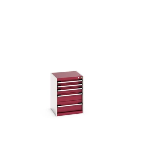 bott Ladekast cubio oppervlak 525 x 525 mm, 5 lade(n), RAL7035 lichtgrijs/RAL3004 purperrood