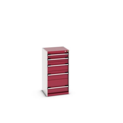 bott Ladekast cubio oppervlak 525 x 525 mm, 5 lade(n), RAL7035 lichtgrijs/RAL3004 purperrood