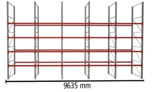 META Palletstelling MULTIPAL voor 50 pallets, 9635 mm breed, 5 opslagniveaus