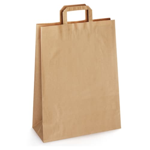 Draagtas van bruin kraftpapier met platte oren Raja 22x10x28 cm
