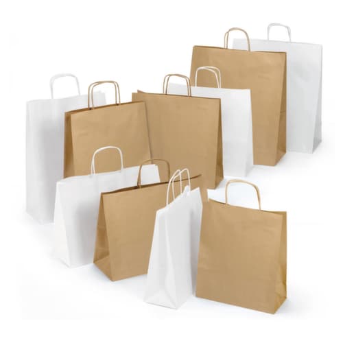 Draagtas van wit kraftpapier met gevlochten handvatten Raja 35 x 34,5 x 14 cm